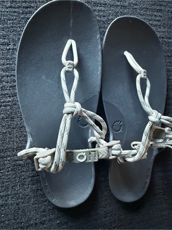 Black Footbed Sandals with Beige Rope Straps